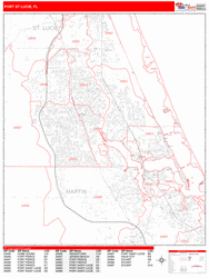 Port St. Lucie Wall Map Zip Code Red Line Style 2024